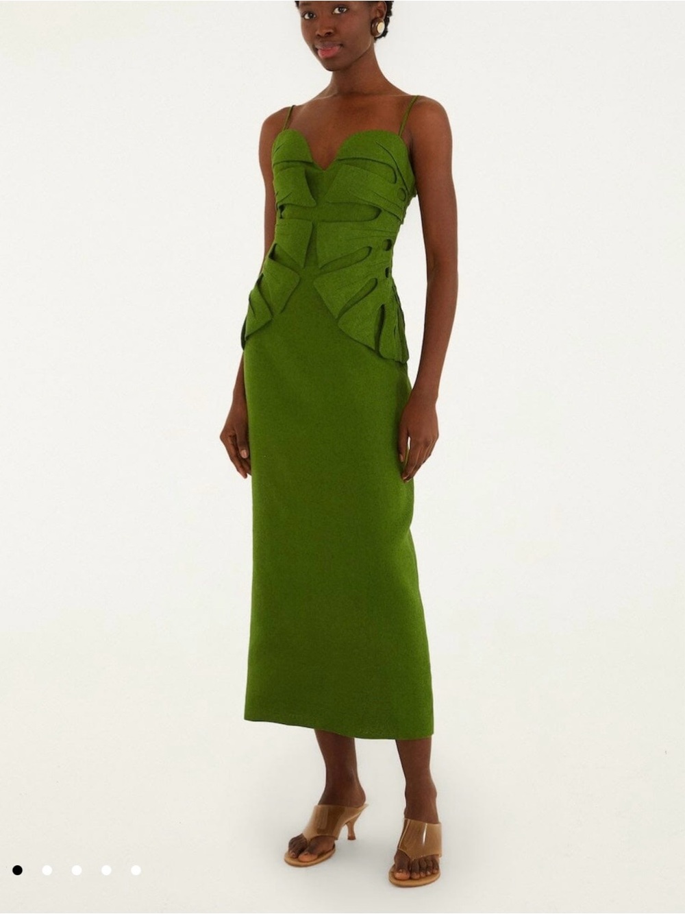 FARM Rio Olive Green Monstera Leaf Maxi Dress